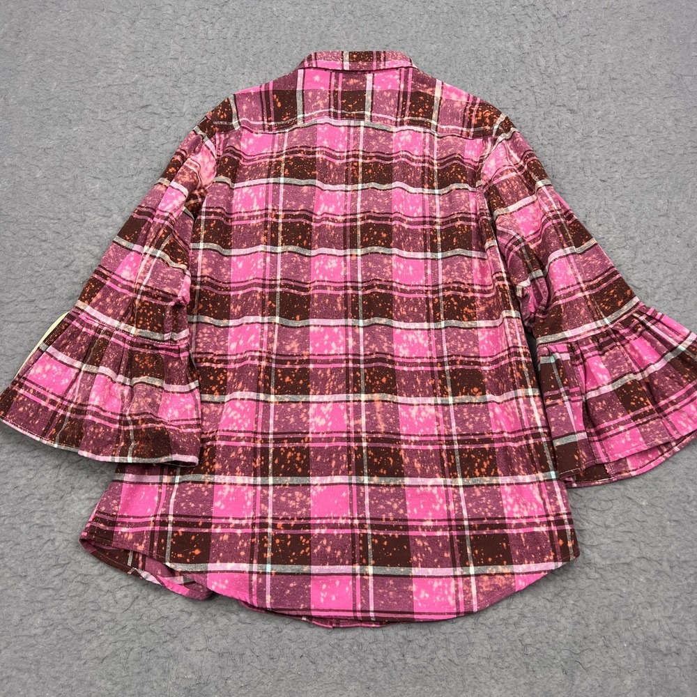 Angry Minnow Flannel Women's XXL Pink Button Front Flared Sleeve Shirt Tea Towel - Picture 8 of 9